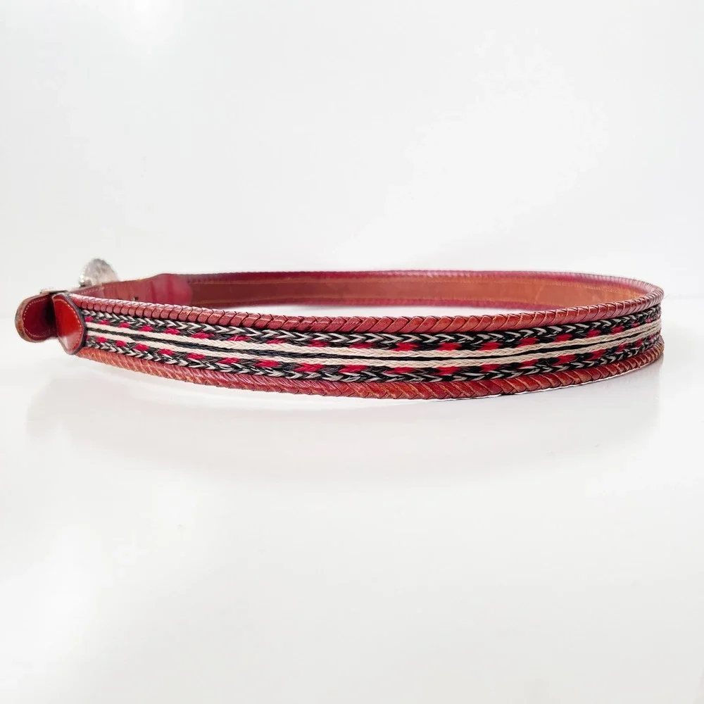 Vintage Horsehair Western‎ Leather Belt Concho Statement Cowgirl Size 44